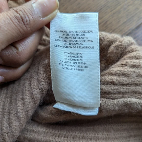 Aritzia Babaton Chalmers Camal Tan Mock Neck drop shoulder wool linen Sweater S - Picture 6 of 9